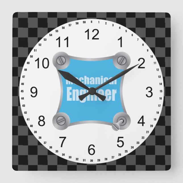 Horloge Carrée Ingénieur mécanique bleu (Recto)