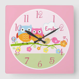 Horloge Carrée Inséparables et Chouettes personnalisés sur l'horl