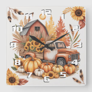 Horloge Carrée Inspiration Fermette Rustique pour l'Automne et la