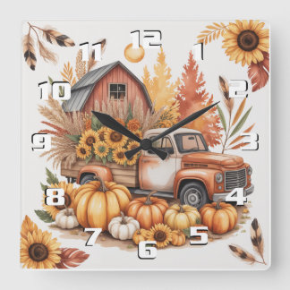 Horloge Carrée Inspiration Fermette Rustique pour l'Automne et la