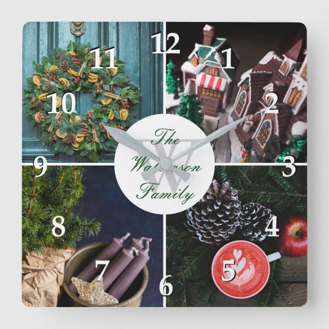Horloge Carrée Instagram Hygge Christmas Personalized Photo Grid (Recto)