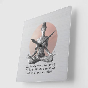 Horloge Carrée Instructeur de méditation Yoga Reiki Master Lotus 