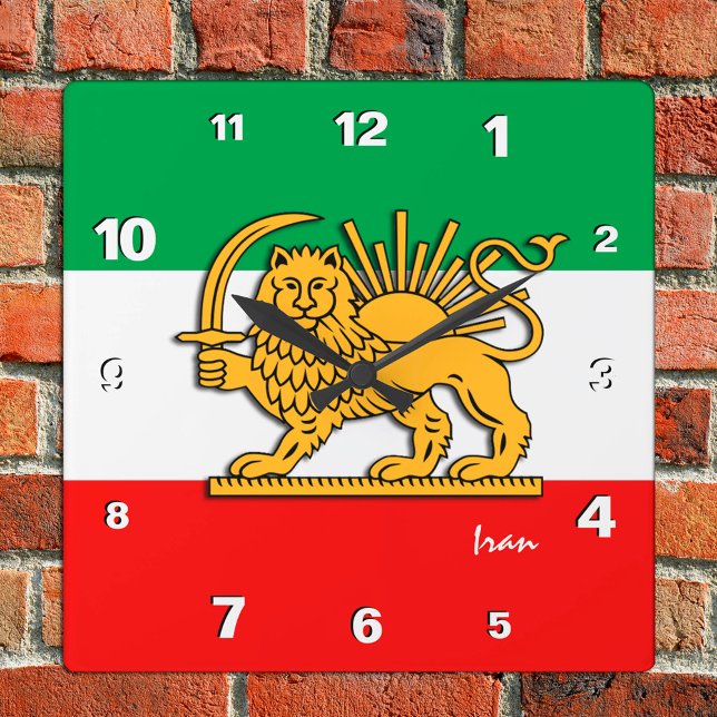 Horloge Carrée Iran Horloge, drapeau persan avec Lion, Shah d'Ira (Créateur téléchargé)