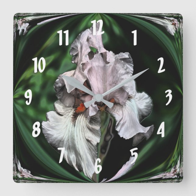 Horloge Carrée Iris à poils roses Abstrait Flower Art (Recto)