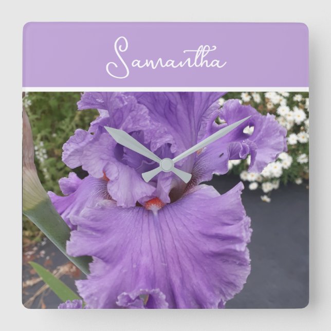 Horloge Carrée Iris Fleurs Fleurs Violet Lavande Lilac Apron (Recto)