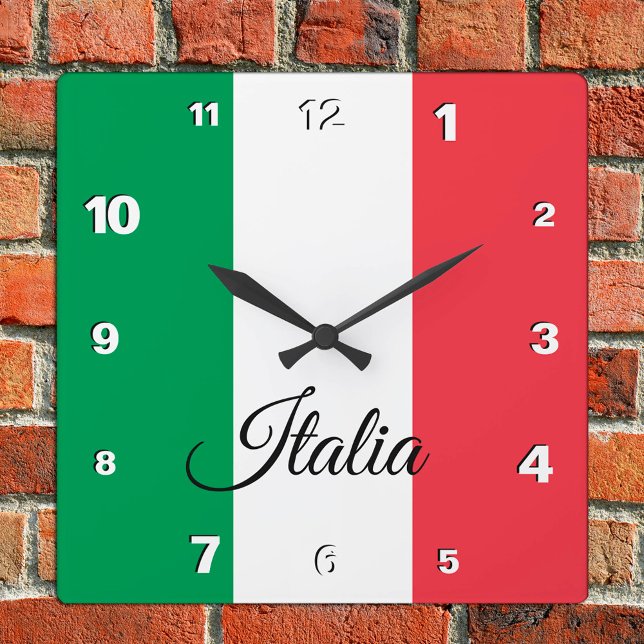Horloge Carrée Italie Horloge, maison patriotique, drapeau italie (Créateur téléchargé)
