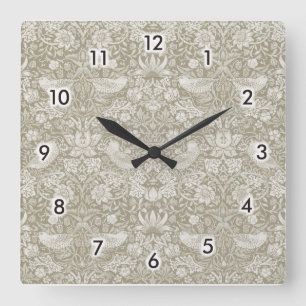 Horloge Carrée Ivory, Thief fraise, William Morris