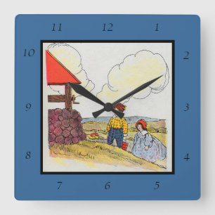 Horloge Carrée Jack et Jill montèrent la colline Nursery Rhyme
