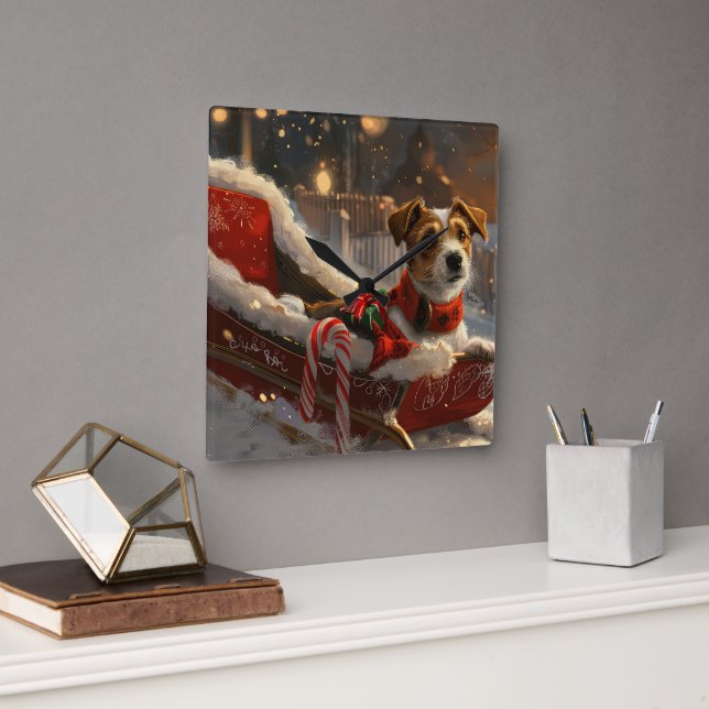 Horloge Carrée Jack Russell Chien Festive de Noël (Bureau)