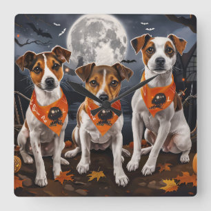 Horloge Carrée Jack Russell Halloween Éffrayant