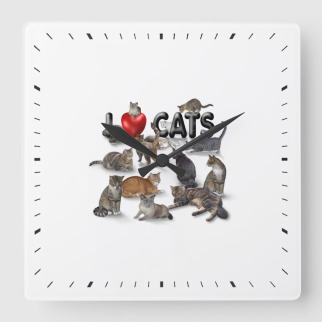 Horloge Carrée J'aime les chats (Recto)