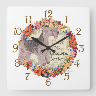 Horloge Carrée J'aime mon Lakeland Terrier