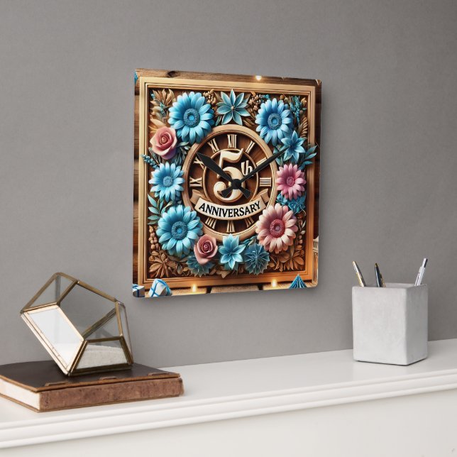 Horloge Carrée jalon 5e anniversaire du Mariage (Bureau)