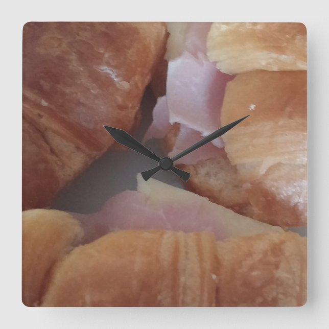 Horloge Carrée jambon fromage croissants pain mur (Recto)