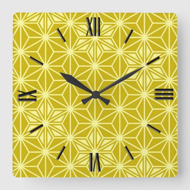 Horloge Carrée Japonais Asanoha motif - or moutarde (Recto)