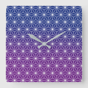 Horloge Carrée Japonais Asanoha traditionnel imprimé bleu et viol