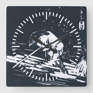 Horloge Carrée Japonais Ukiyo-e Hanaikada de Black&White