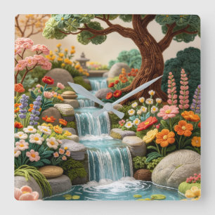 Horloge Carrée Jardin à cascade fantaisiste – Style brodé