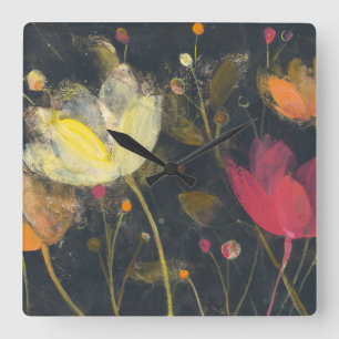 Horloge Carrée Jardin de clair de lune sur le noir