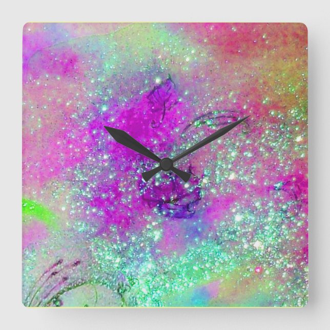 Horloge Carrée JARDIN DES OMBRES PERDUES -violet violet rose (Recto)