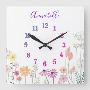 Horloge Carrée Jardin Fleur sauvage  Personnalisé 