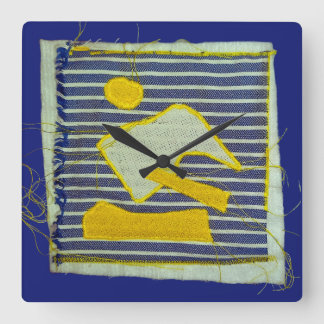 Horloge Carrée Jaune et marine Nautique moderne Art Applique