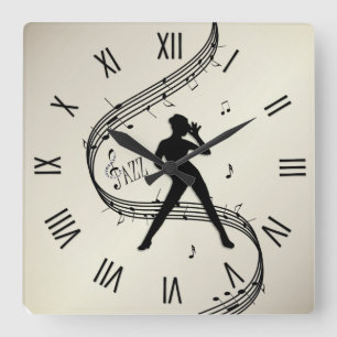 Horloge Carrée Jazz Dance Roman Numerals Golden Square Wall Clock