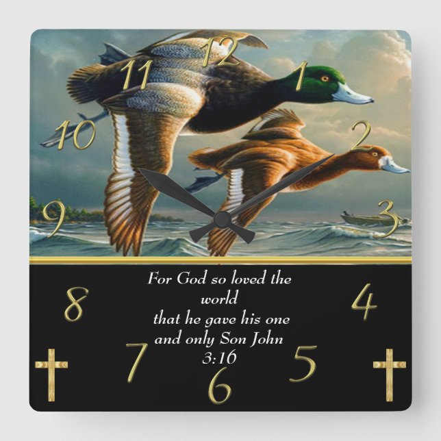 Horloge Carrée Jean 3:16 Croix de la foi chrétienne avec des cana (Recto)