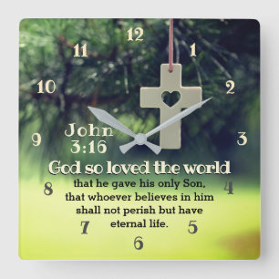Horloge Carrée Jean 3:16 Dieu a tant aimé le monde qu'il a donné 