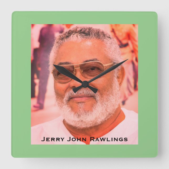 Horloge Carrée Jerry Rawlings, J.J. Rawlings, Président du Ghana (Recto)