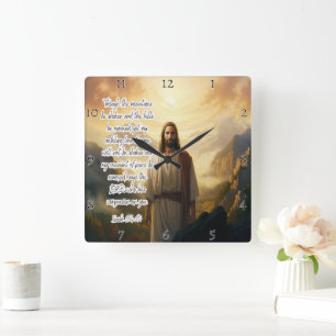 Horloge Carrée Jésus : Amour sans faille, Alliance, Paix