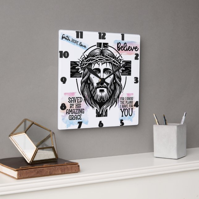 Horloge Carrée Jésus avec la couronne d'épines (Bureau)