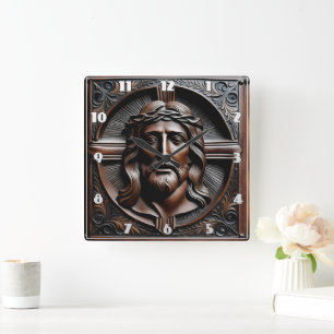Horloge Carrée Jésus Christ Secours Art avec la couronne d'épines