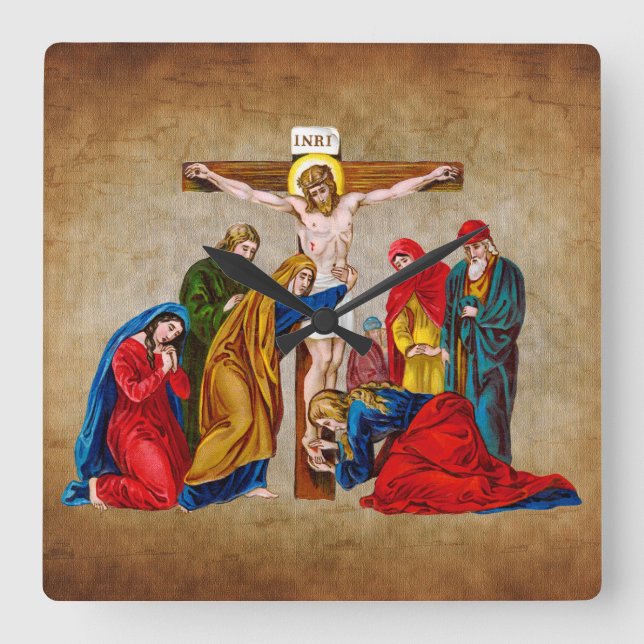 HORLOGE CARRÉE JÉSUS CHRIST SUR L'HORLOGE DE CROIX (Recto)