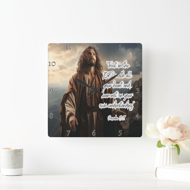 Horloge Carrée Jésus : Confiance dans le Seigneur (Maison)