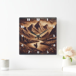Horloge Carrée Jésus debout dans les montagnes près de la rivière