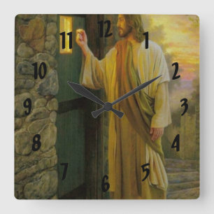 Horloge Carrée Jésus frappe à votre porte 6a
