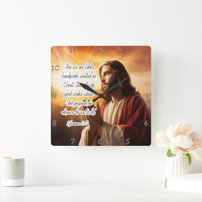 Horloge Carrée Jésus : L'oeuvre de Dieu, Bonnes oeuvres (Maison)