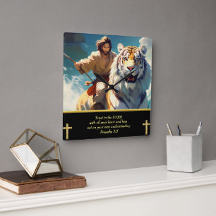 Horloge Carrée Jésus monte un tigre