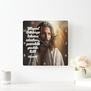 Horloge Carrée Jésus : Paix, Coeurs, Colossiens
