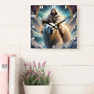 Horloge Carrée Jésus sur un ours polaire