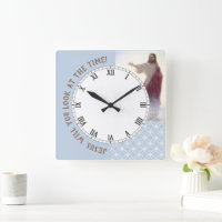 Jésus vous regarderez l'horloge bleu clair