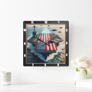 Horloge Carrée Jets de porte-avions patriotiques