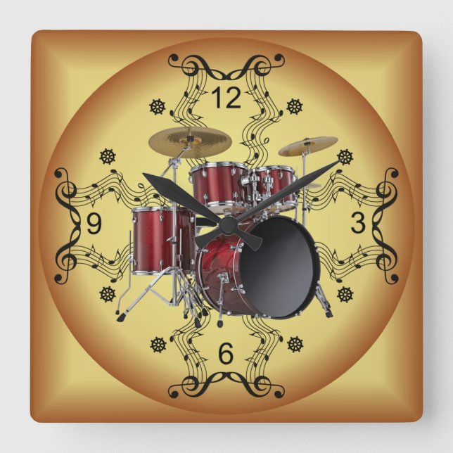 Horloge Carrée Jeu de tambours ~ Défilé musical ~ Arrière - plan  (Recto)