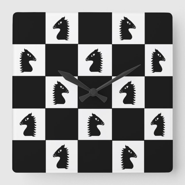 Horloge Carrée Jeu d'échecs du chevalier noir (Recto)