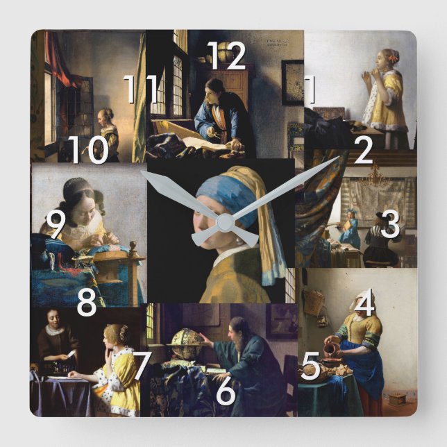 Horloge Carrée Johannes Vermeer - Patchwork de chefs-d'oeuvre (Recto)
