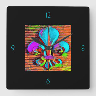 Horloge Carrée Joli Cadran Mural avec Motif Fleur de Lis