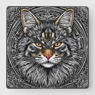 Horloge Carrée Joli chat Maine Coon
