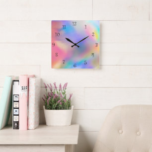 Horloge Carrée Joli dégradé moderne aquarelle Rainbow backgrou
