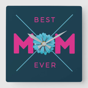 Horloge Carrée Joli design texte Meilleure maman pour la fête des